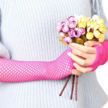 Edgy Fishnet Fingerless Gloves for Women - Punk Goth Hollow Out Disco Style