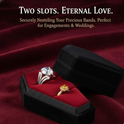 CVchancin Gothic coffin ring box with luxurious velvet exterior, ideal for proposals, weddings, and jewelry storage.