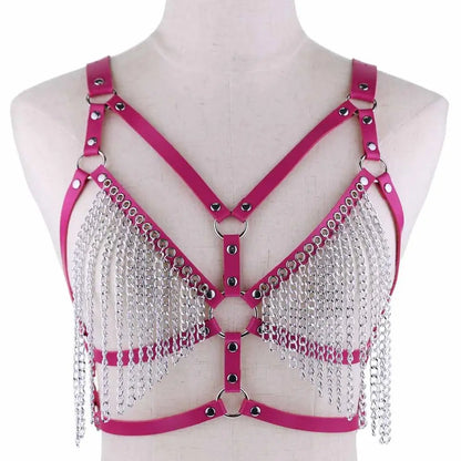 Leather Chain Harness Body Chain Bra Goth Punk Sexy Chain Top Women Body Jewelry Summer Festival Fashion Rave Outfit