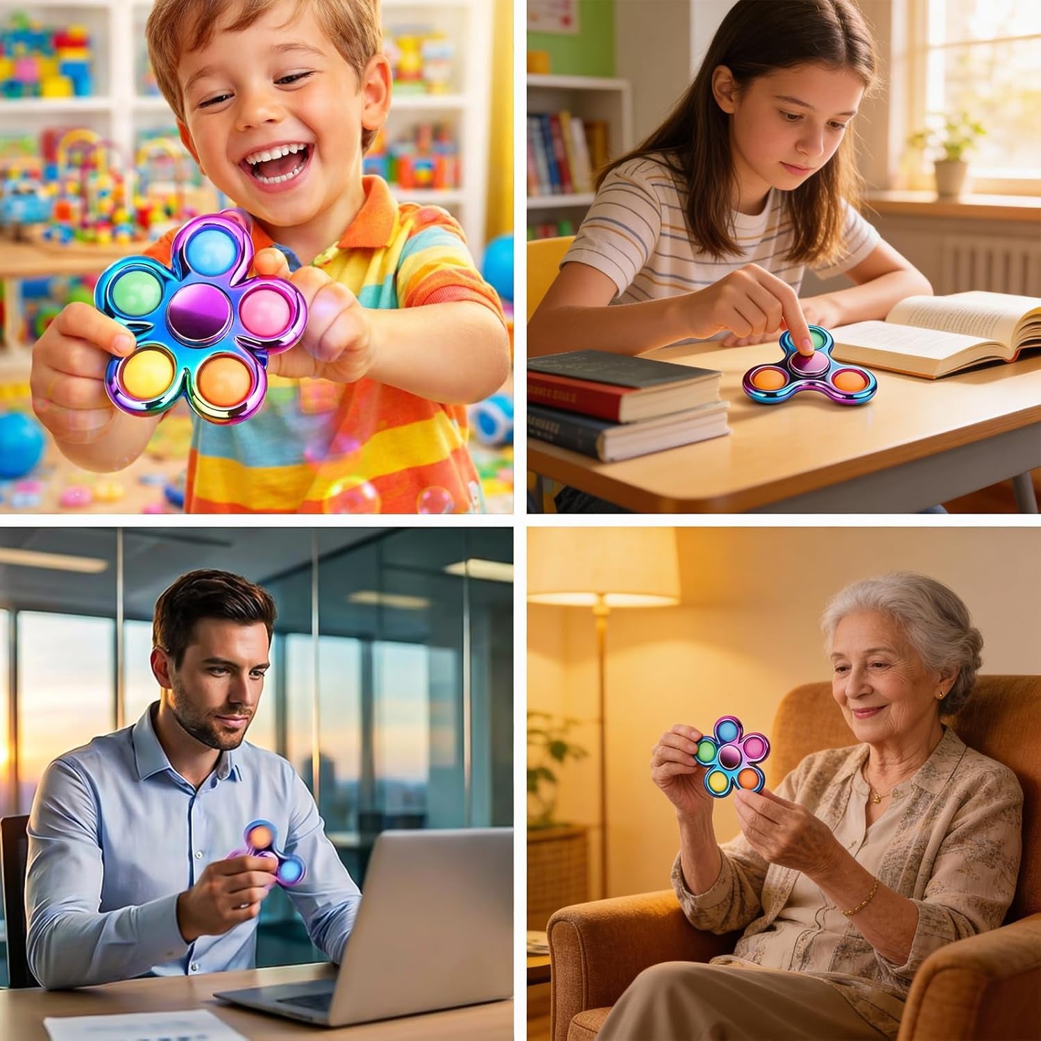Stress Relief Fidget Toy 3-Pack - Pop Fidget Spinner for Kids & Adults, Perfect for Autism and ADHD Sensory Play