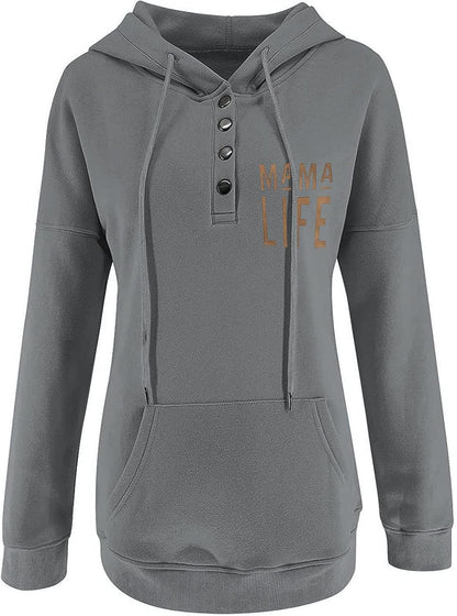 Women's hooded sweatshirt with pocket and letter print, stylish pullover for fall by PressureDen.store
