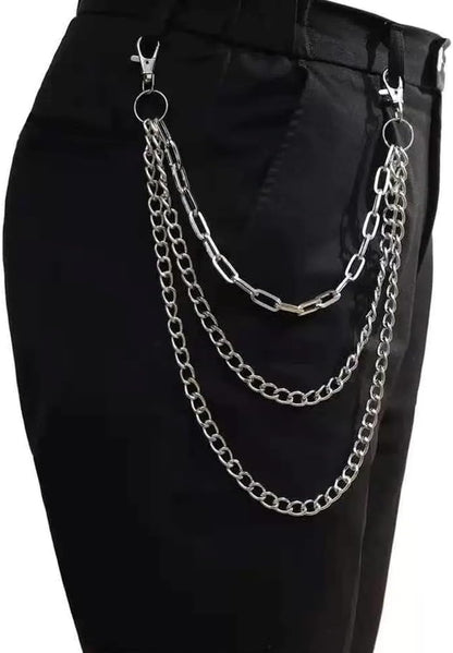 Silver punk layered chain from BEAMARKER, stylish wallet chain for jeans, trousers, skirts, perfect for hip hop and goth fashion.