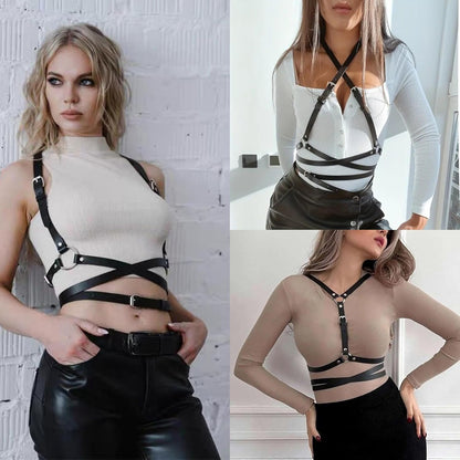 Punk Belt Black Pu Leather Harness Belt for Women Goth Body Adjustable Waist Belts Rave Halloween Dresses Party Accessories