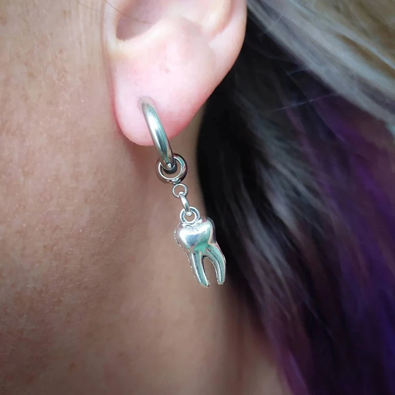 Teeth Earrings, Human Teeth, Huggie Hoops, Mens Earring, Womens Jewelry, Goth Jewelry, Emo, Alternative, Punk Earrings