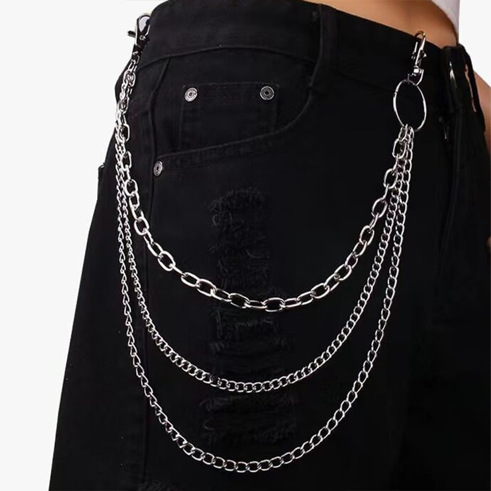 Silver punk layered chain by BEAMARKER, perfect for hip hop and goth styles, worn with jeans, trousers, skirts, or festival outfits.