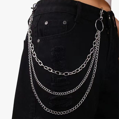 Silver punk layered chain by BEAMARKER, perfect for hip hop and goth styles, worn with jeans, trousers, skirts, or festival outfits.