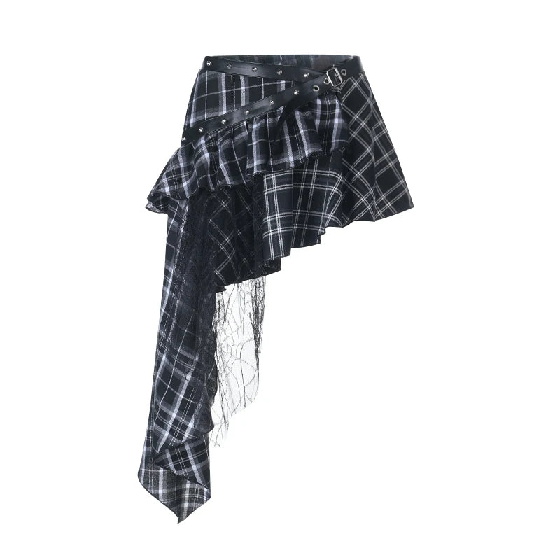 Y2K goth plaid pleated mini skirt for women, high-waisted summer streetwear, kawaii harajuku aesthetic fashion, stylish and trendy