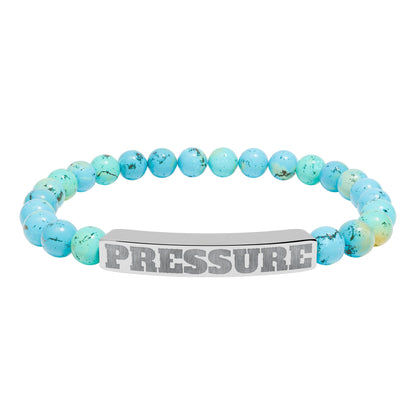 Engraved 'PRESSURE' Natural Stone Stretch Bracelet — Beaded Bar Bracelet for Men & Women