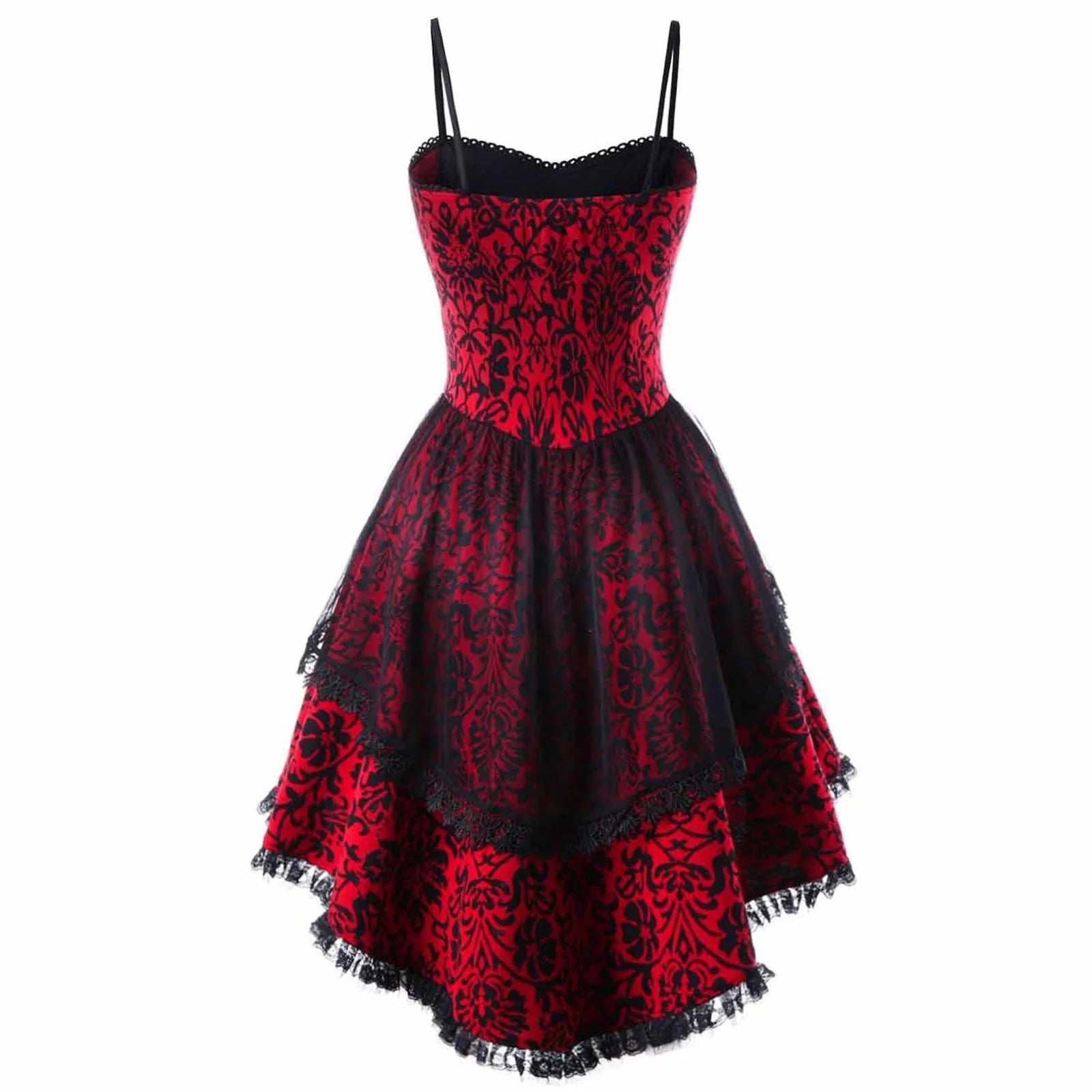 Plus size goth corset dress by PressureDen.store featuring sleeveless design, lace trim, perfect for spooky steampunk Halloween costumes.