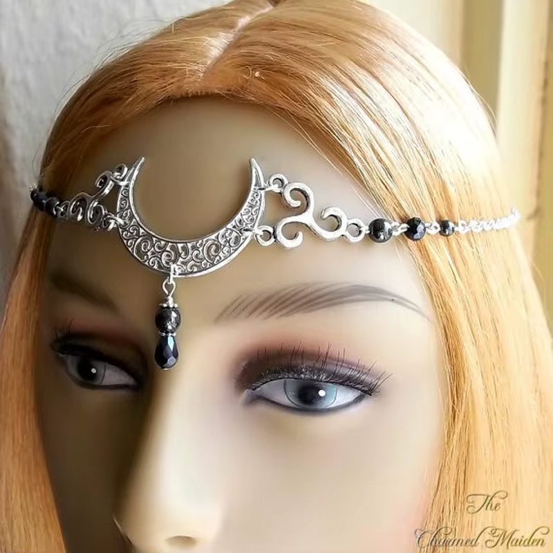 Wicca Moon & Triskele Headpiece, Gothic Head Chain, Moon Circlet, Pagan Headdress, Wiccan Head Chain, Witch, Wicca Wedding, Goth