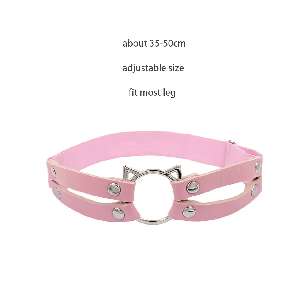 Sexy Leather Heart Belt Elastic Leg Thigh Garter Girl Women Harness Goth Accessories Black Gothic Rivet Punk Anklet