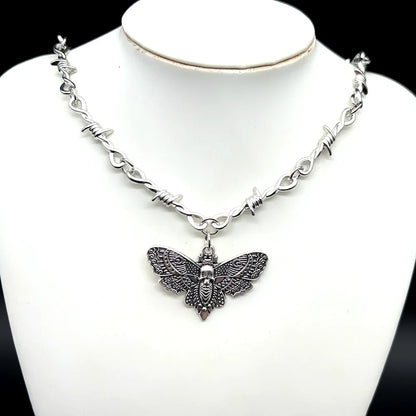 Goth Moth Skull Barbed Wire Cross Pendant Choker Necklace Punk Hip Hop Jewelry Y2K Vampire Little Thorns Chain Choker Gift