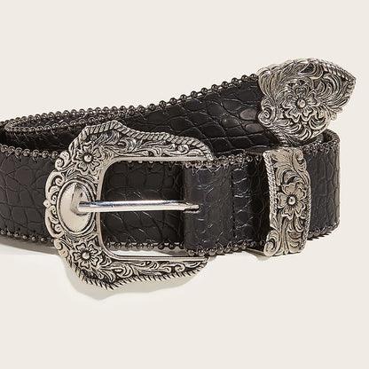 Luxury unisex goth Y2K jeans belt by PressureDen.store, black punk accessory with 3.8cm waistband for men and women, boho style.