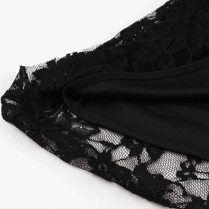 Gothic Glam vintage lace flare mini dress with long sleeves, perfect for Halloween and party costumes, by PressureDen.store