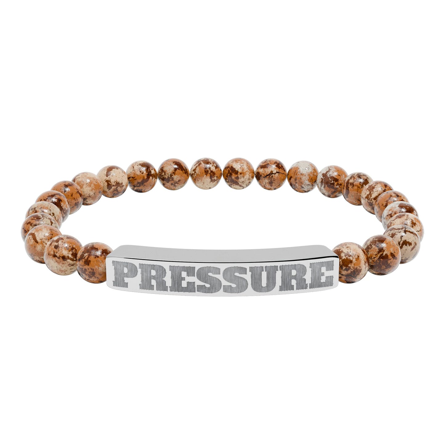 Engraved 'PRESSURE' Natural Stone Stretch Bracelet — Beaded Bar Bracelet for Men & Women