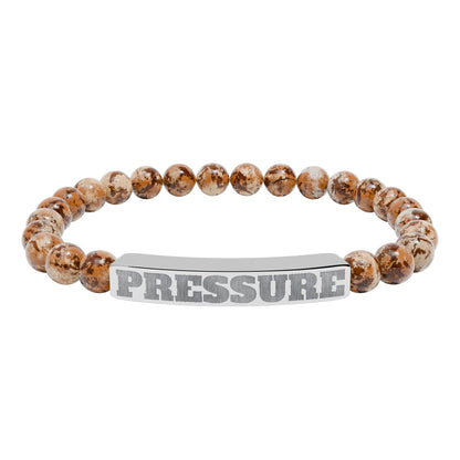 Engraved 'PRESSURE' Natural Stone Stretch Bracelet — Beaded Bar Bracelet for Men & Women
