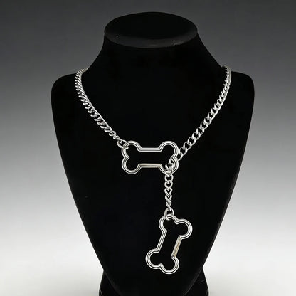 Punk Charms Chain Bone Pendant Necklace for Women Korean Fashion Goth Geometric Necklace Hip Hop Grunge Accessories Jewelry