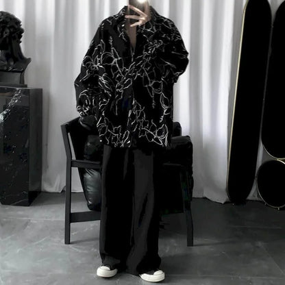 Long sleeve goth shirt with lightning design for men and women, featuring Korean Harajuku retro hip-hop style.