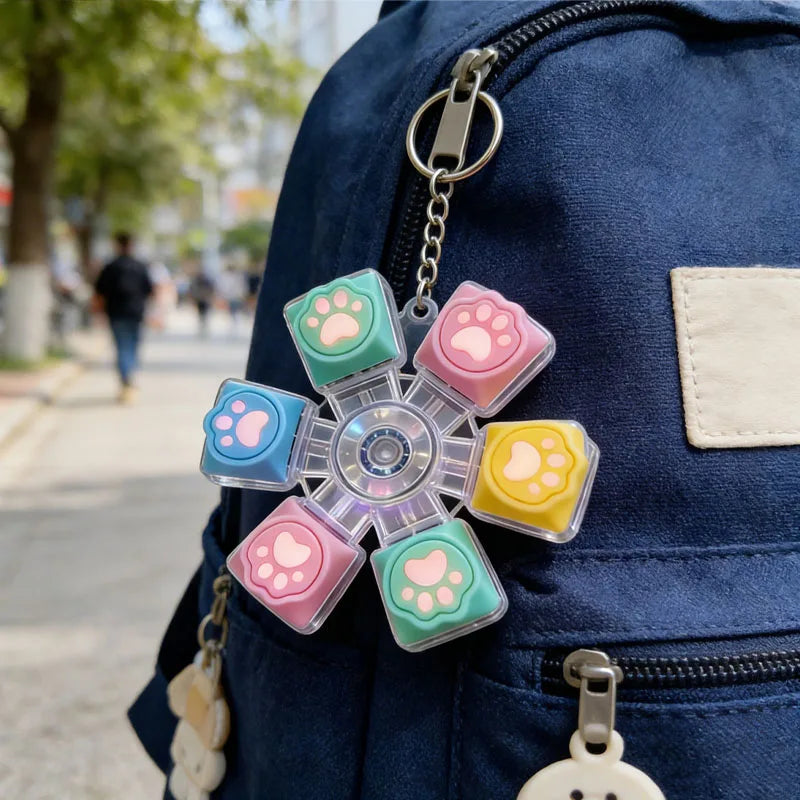 Cat Paw Clicker Keychain with LED Light - Stress Relief Fidget Toy for Anxiety - Portable and Fun!