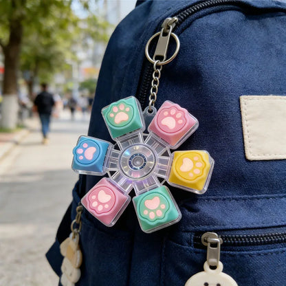 Cat Paw Clicker Keychain with LED Light - Stress Relief Fidget Toy for Anxiety - Portable and Fun!