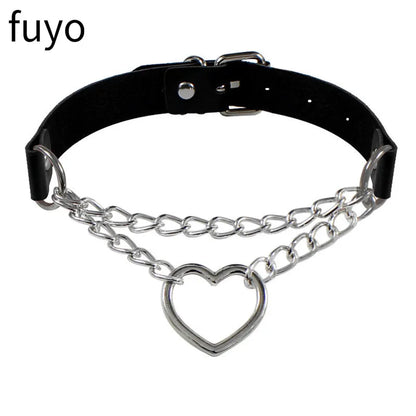 New Goth Choker Necklace Men Punk Rock Heart Geometry PU Necklace for Women Choker Gothic Bondage Goth Chocker Neck Jewelry