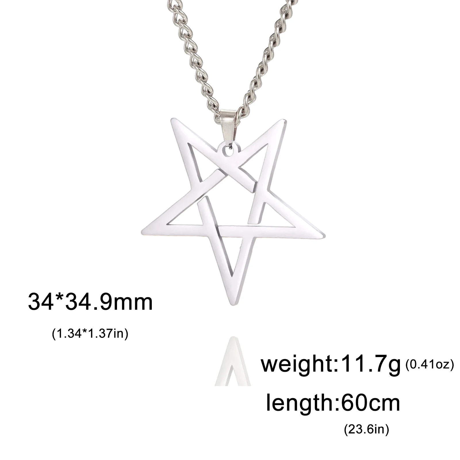 Inverted Pentagram Satanic Necklace for Men Boy Stainless Steel Long Neck Chain Goth Gothic Occult Wicca Pentacle Jewelry