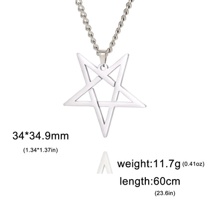 Inverted Pentagram Satanic Necklace for Men Boy Stainless Steel Long Neck Chain Goth Gothic Occult Wicca Pentacle Jewelry