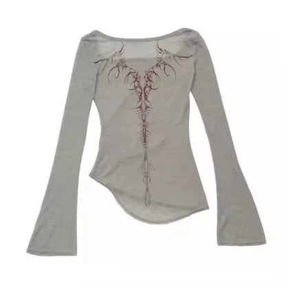 90s vintage E-Girl emo graphic tee for women, featuring Y2K grunge style, long sleeve, Harajuku retro goth punk streetwear.