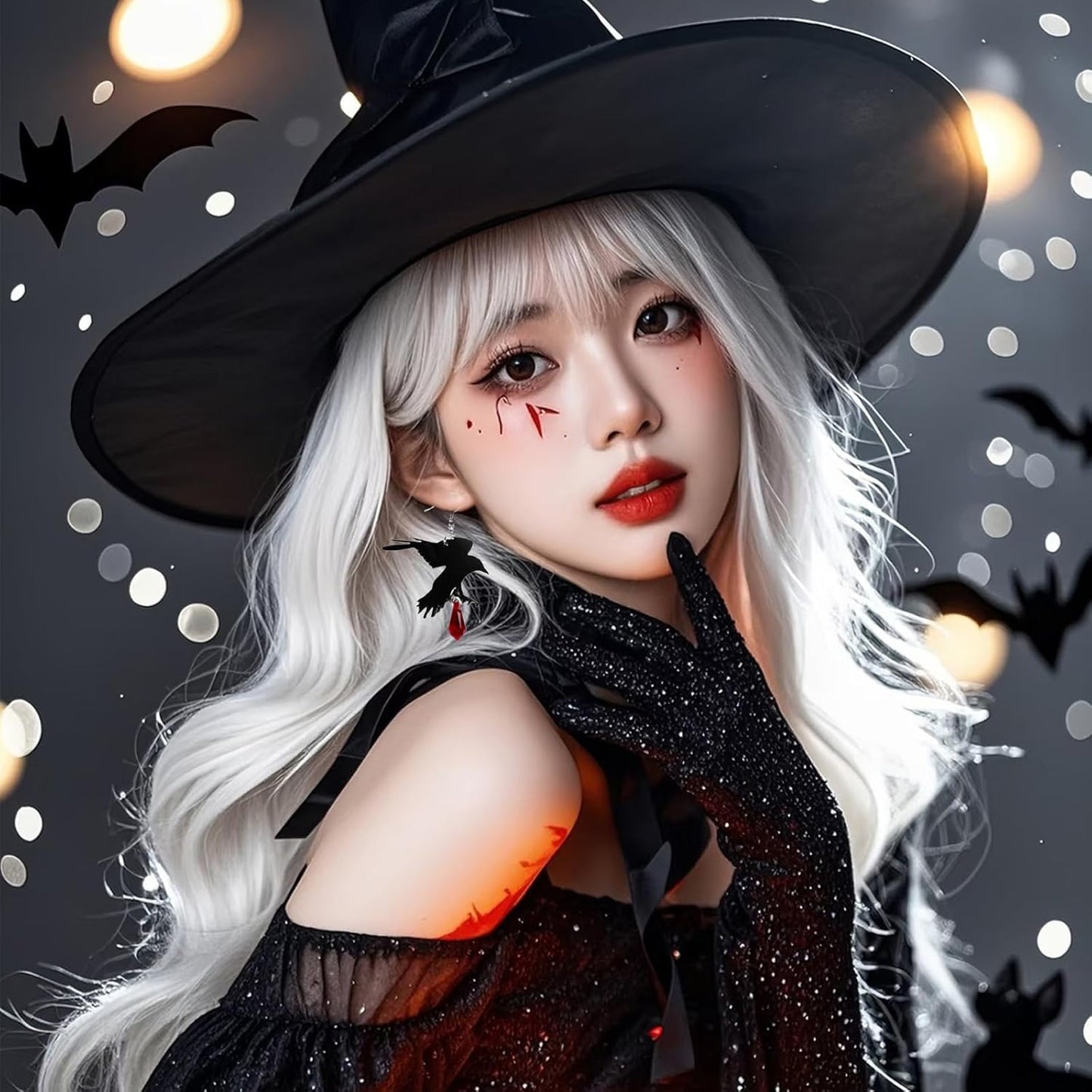Gothic Raven Earrings Halloween Earrings for Women Vintage Black Red Crystal Acrylic Crow Earring Mystic Raven Costume Witch Costume Accessories Womens Halloween Costumes 2026