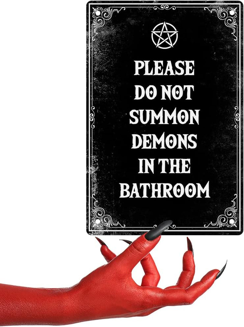 IRISIVITA Spooky Metal Sign, Please Do Not Summon Demons in the Bathroom, Gothic Wall Art, Halloween Decorations, Witchy & Goth Room Decor