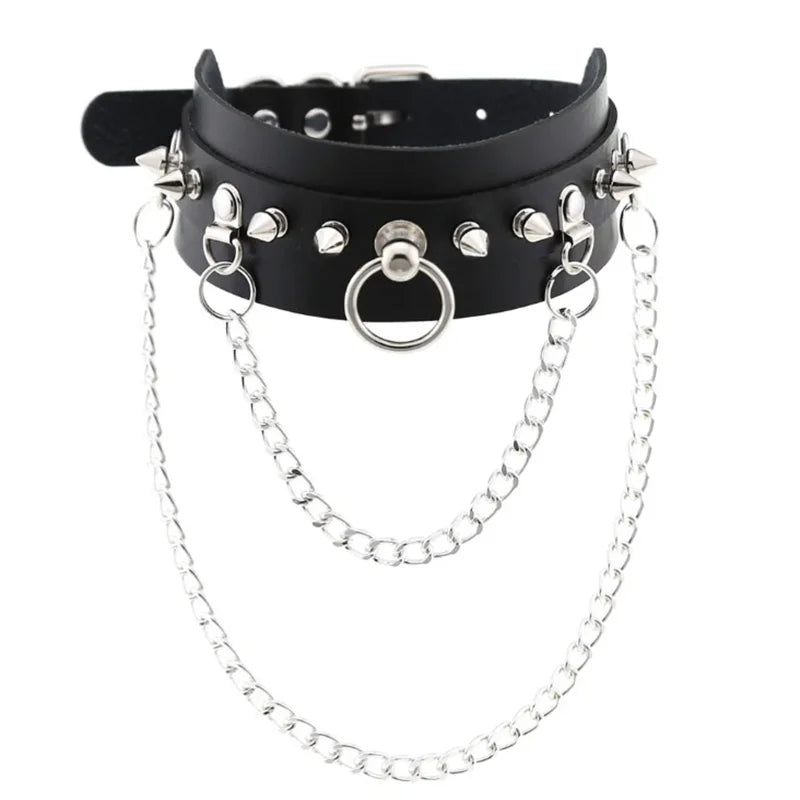 Harajuku style black PU leather goth punk choker with heart rivets, chunky Y2K necklace for trendy girls