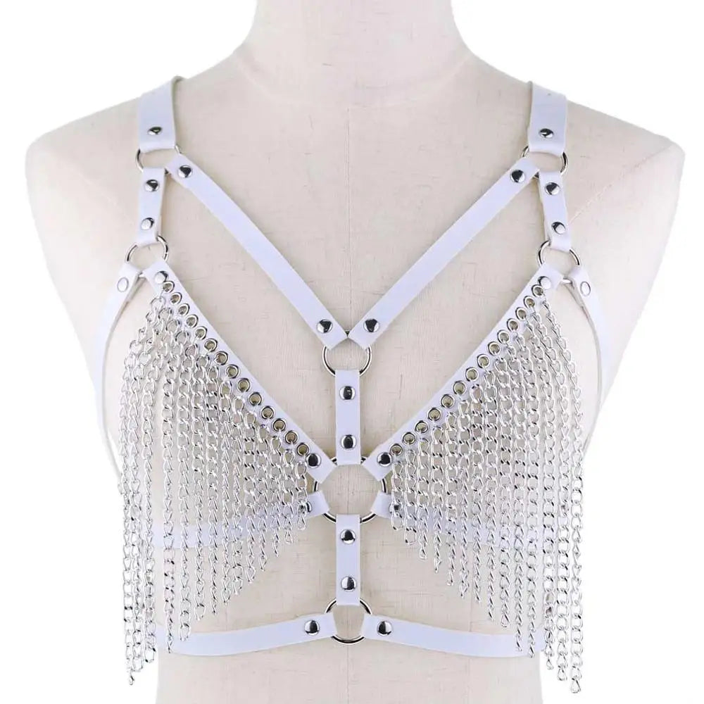 Leather Chain Harness Body Chain Bra Goth Punk Sexy Chain Top Women Body Jewelry Summer Festival Fashion Rave Outfit