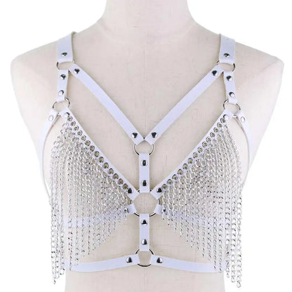 Leather Chain Harness Body Chain Bra Goth Punk Sexy Chain Top Women Body Jewelry Summer Festival Fashion Rave Outfit