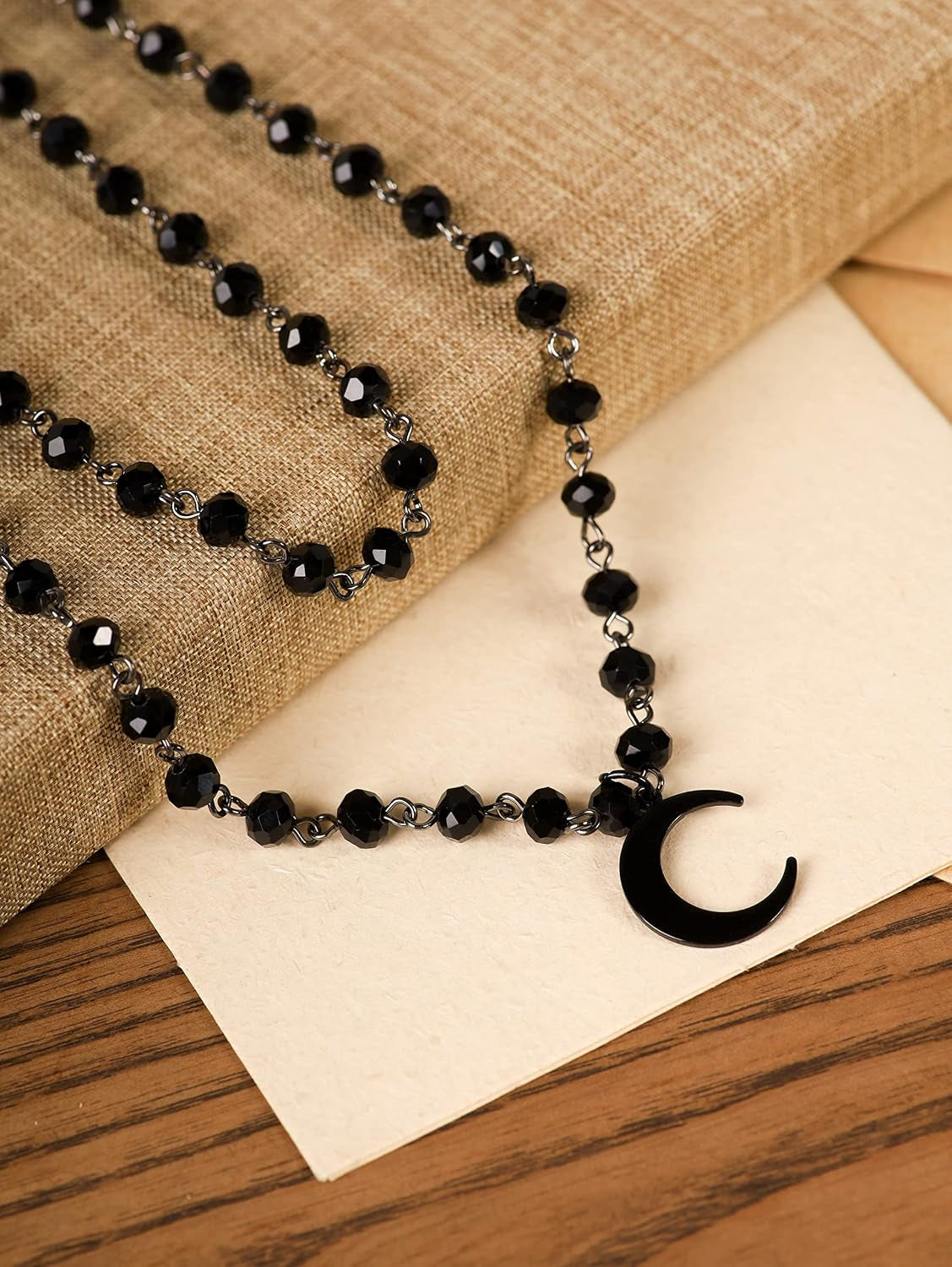 Sacina Gothic layered black crescent moon choker necklace, featuring intricate design, perfect for stylish women and gothic fashion.