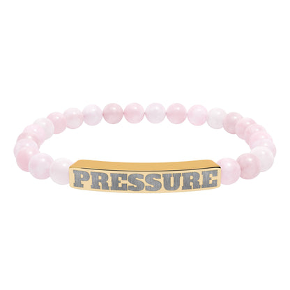 Engraved 'PRESSURE' Natural Stone Stretch Bracelet — Beaded Bar Bracelet for Men & Women