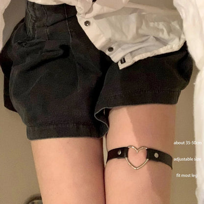 Sexy Leather Heart Belt Elastic Leg Thigh Garter Girl Women Harness Goth Accessories Black Gothic Rivet Punk Anklet