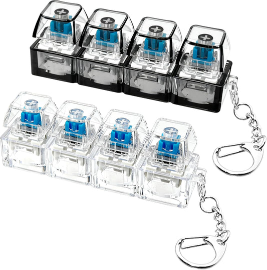 2-Pack 4-in-1 Keyboard Fidget Toy Keychains – Stress Relief Clicker Buttons for Relaxation (Clear Black)
