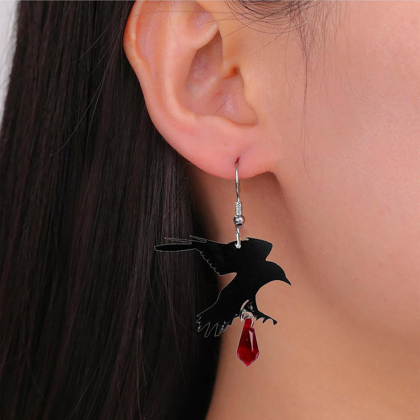 Gothic Raven Earrings Halloween Earrings for Women Vintage Black Red Crystal Acrylic Crow Earring Mystic Raven Costume Witch Costume Accessories Womens Halloween Costumes 2026