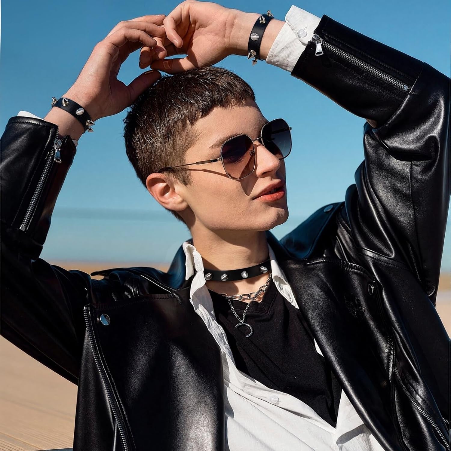 3 Pcs Spiked Choker, Leather Goth Studded Choker, Black Punk Bracelet, Vintage Spiked Collar Necklace Rock Punk Jewelry Gothic Accessories
