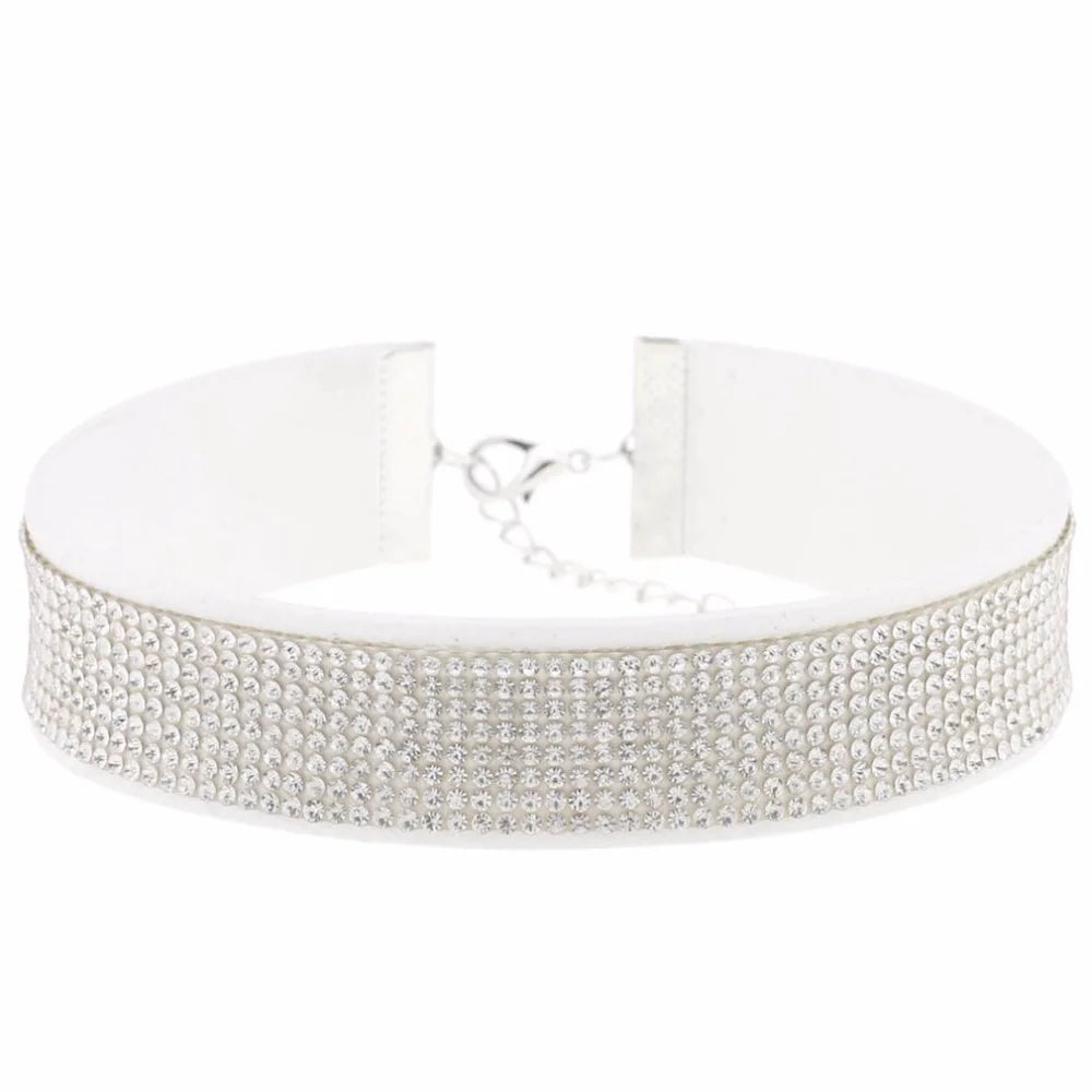 Trendy Harajuku crystal choker necklace with gothic black PU leather collar for punk fashion enthusiasts.