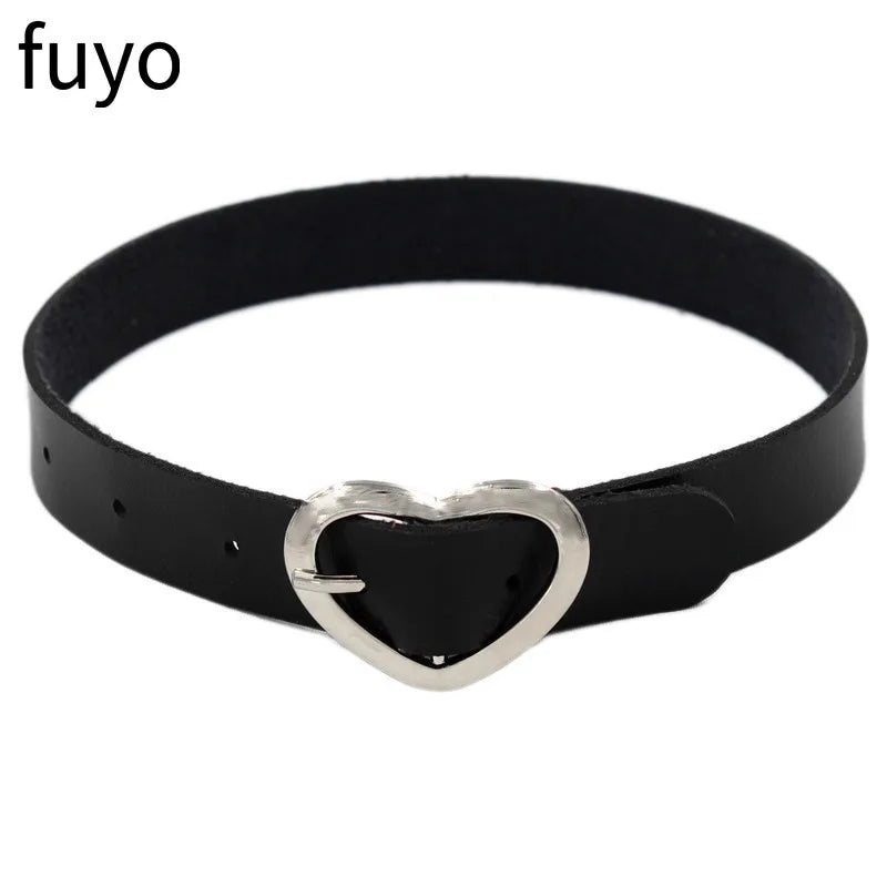 Black punk choker necklace with rivets, goth leather collar jewelry ideal for parties and clubs, from PressureDen.store.