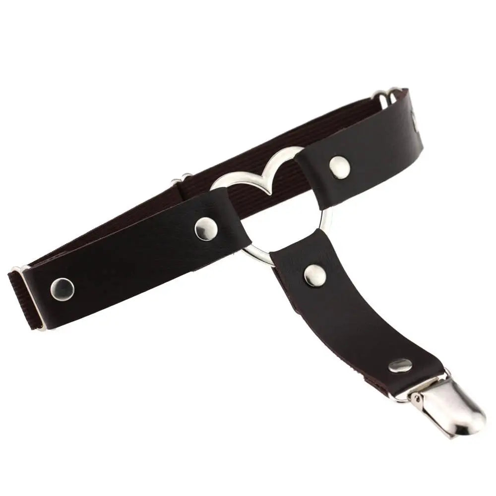 Punk Goth PU Leather Elastic Garter Belt Leg Thigh Ring Suspender Stockings Belt Leg Chain Harness Heart Body Jewelry