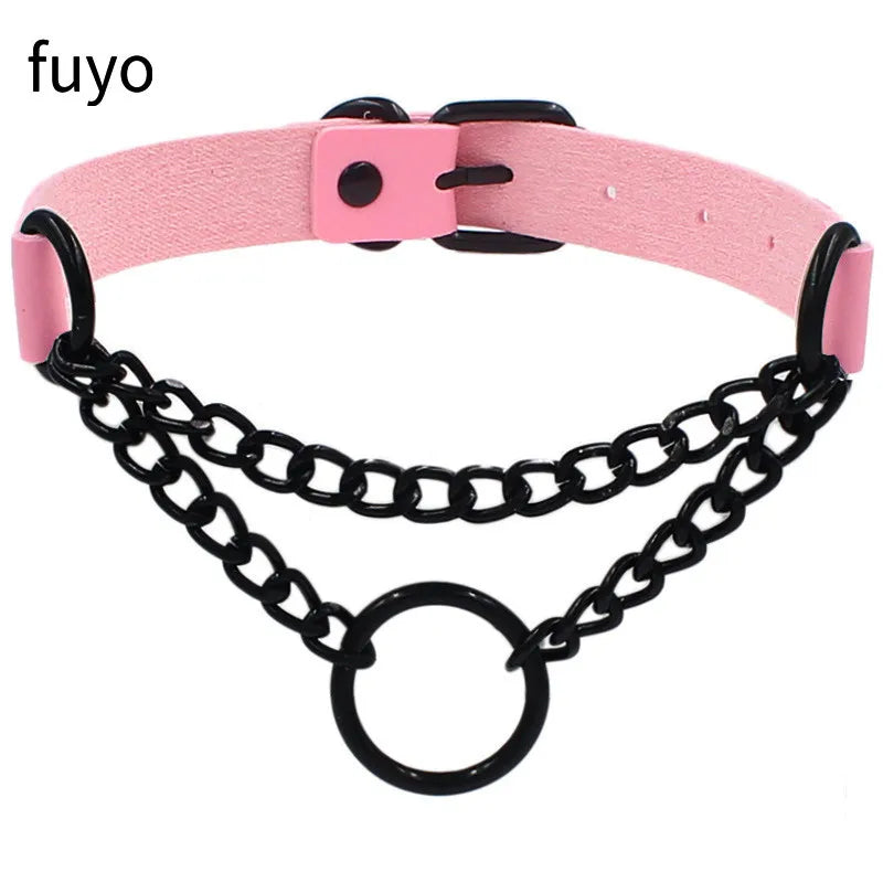 Sexy Goth Choker Necklace Men Punk Rock Heart Geometry PU Necklace for Women Choker Gothic Bondage Goth Jewelry Chocker Neck