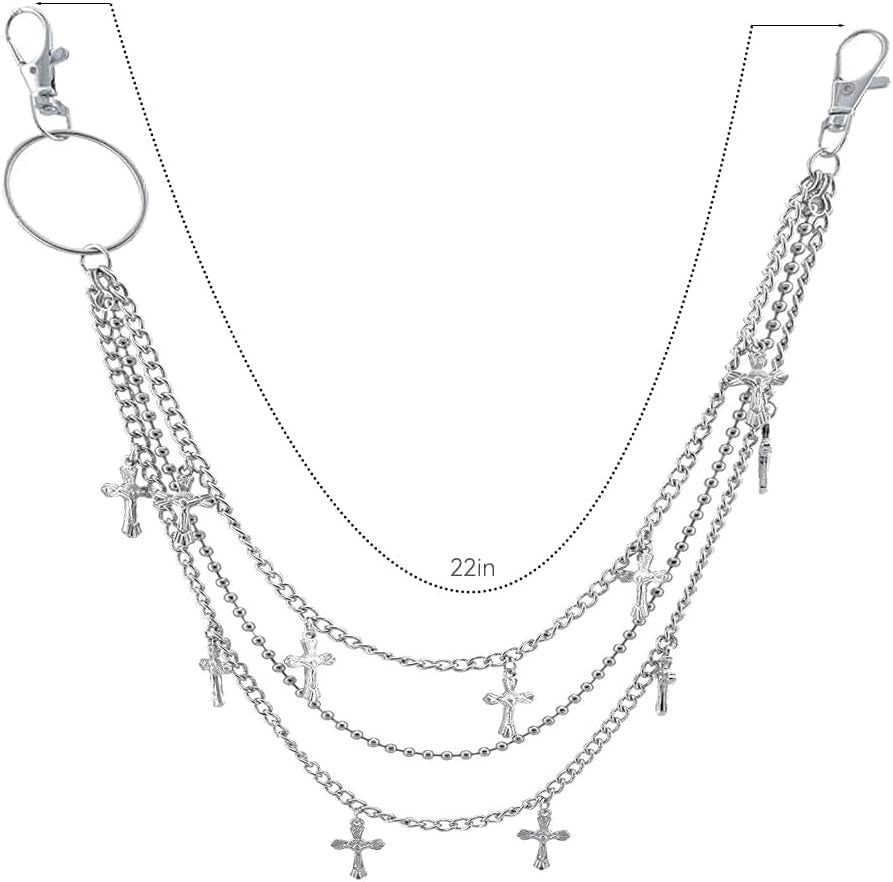 Wallet Chain Pants Chain for Men Women, 3 Layer Punk Jean Chain Metal Gothic Hip Hop Biker Trouser Chain, Unisex Pocket Chain Waist Chain Keychain Fashion Accessories