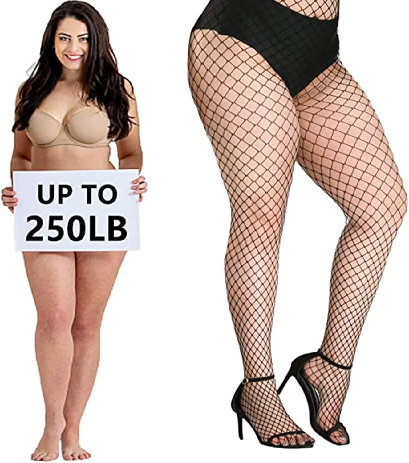 Plus Size Black Fishnet Stockings for Women - One Size Fits All Tights