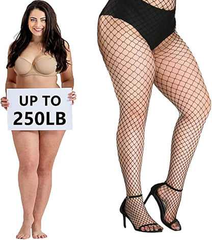 Plus Size Black Fishnet Stockings for Women - One Size Fits All Tights