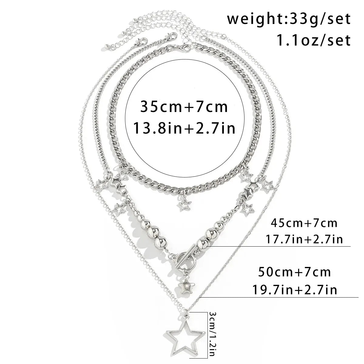 Vintage silver star OT buckle pendant choker necklace set with gothic aesthetic jewelry for women, includes three pieces.