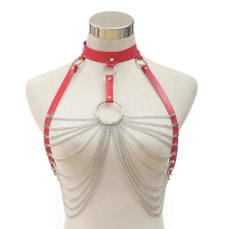 Goth Leather Body Harness Chain Bra Top Chest Waist Belt Witch Gothic Punk Fashion Festival Jewelry Sexy Accessories