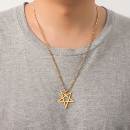 Inverted Pentagram Satanic Necklace for Men Boy Stainless Steel Long Neck Chain Goth Gothic Occult Wicca Pentacle Jewelry