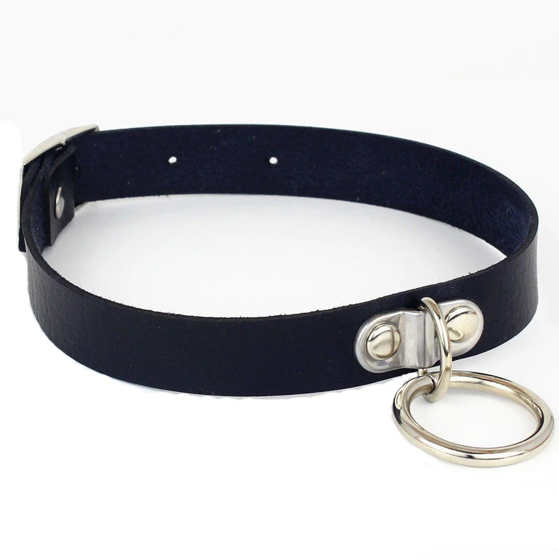 Black leather choker necklace with metal spikes, Gothic punk style, perfect for parties and festivals.